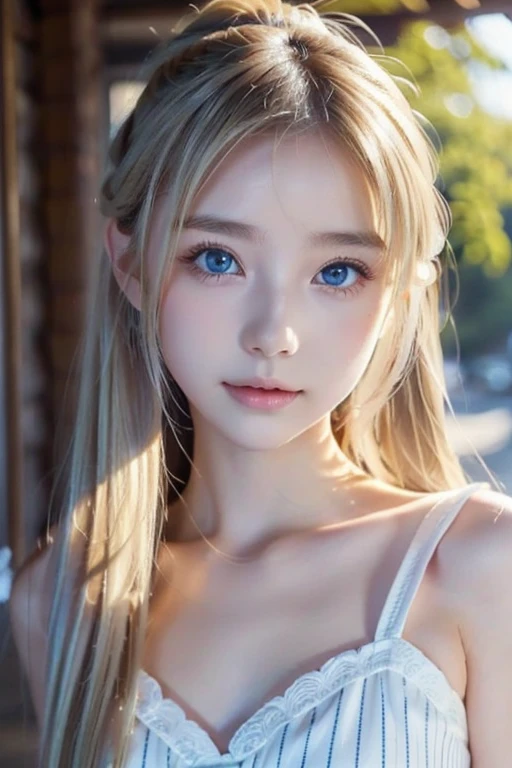 25-year-old Caucasian woman、bionde、blue eyess、Longhaire、I use a hair band to tie my hair together、a smile、cleoopatra