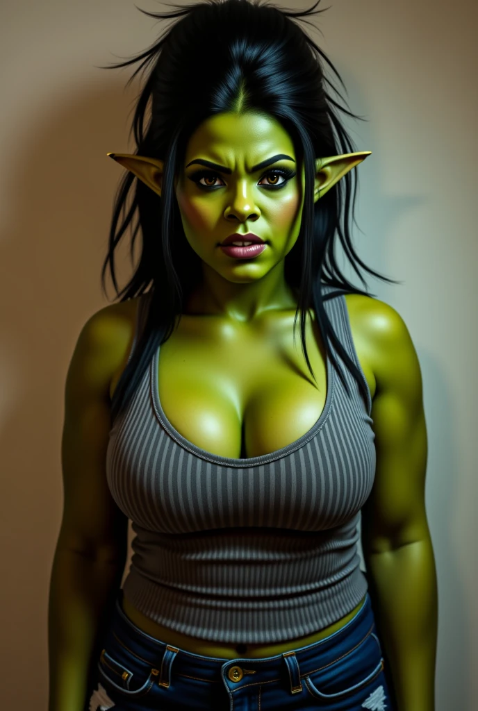 Young orc woman, big fangs, female orc, (green skin) , Ripped bra, no panties, bone jewelry, big body, muscular, ultra huge tits, forest background, natural lighting, highly detailed, 4k, photorealistic, dramatic lighting, cinematic, fantasy art, ultra high quality, sharp Focus, orczor, shewoworc, topless, detailed nipples, bold brown nipples, hairy pussy, extremely huge tits, detailed pussy, wet pussy, open legs, full pussy view, fingering her pussy