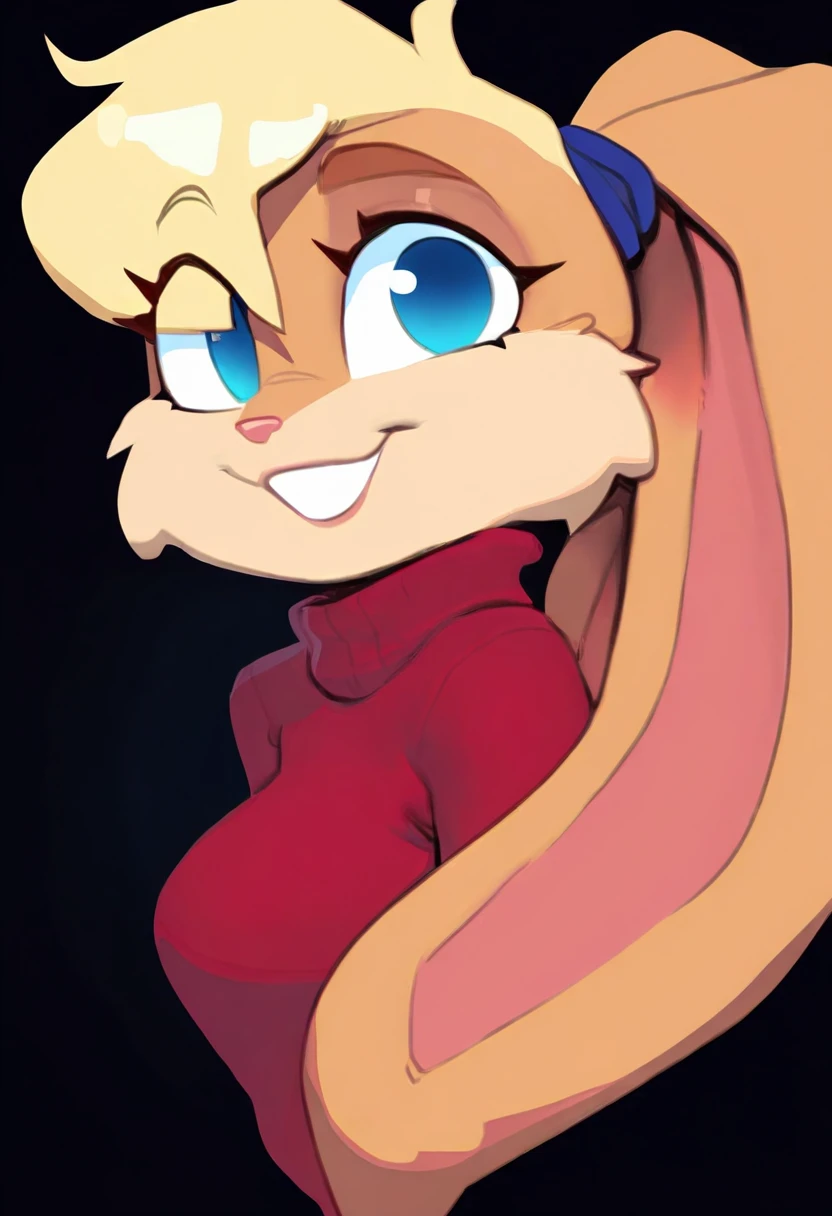 Lola Bunny, strapless tight dress, cleavage, halo, sunglasses, jewelry, aqua eyes, longeyelashes, aqua eyes, smile, shy, blush, high detail, masterpiece, UHD, anatomically correct, super detail, highres, 4K
