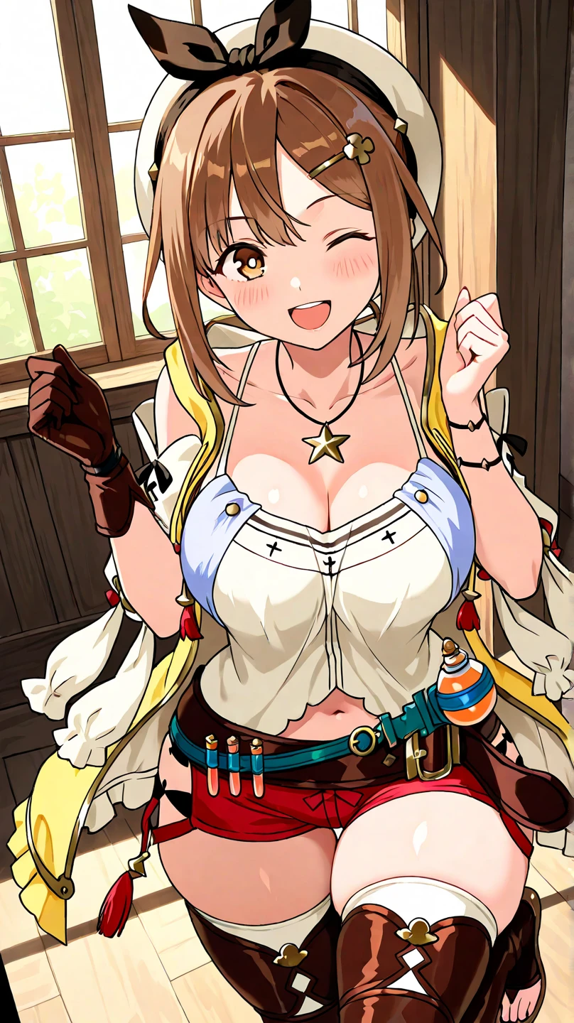 (masterpiece, highest quality:1.2), Feeling embarrassed、Excessive armpit sweat、 Completely naked、smile、Embarrassed、Big Breasts、Stand with legs spread、Pussy、pee、Breast milk、Being chubby、White mesh knit sweater、Steamy black tights、garter belt、Steam from the body、Spread your legs、Riding a horse to the viewer、Put your hands behind your head、Large areola、Your body is wet、The nipples are erect、Spread your crotch with your fingers、My whole body is shaking