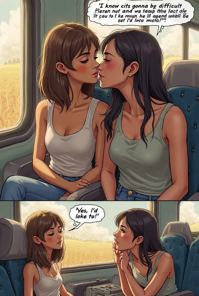 Your busty wife is conjoined to your daughter. Your wife is masturbating the pussy they share on her two headed body. Your conjoined daughter looks embarrassed and doesn’t want to look at your wife while you watch her finger herself. She’s trying to stop your wife.