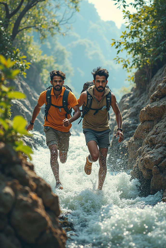 After the two young men crossed the forest, they had to cross a river that was swollen due to a flood. The currents in the river made their journey even more difficult.