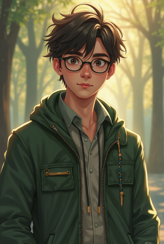 1boy, Harry Potter, outing, eating watermelon, drinking Coca-Cola, flowers and trees, small rivers