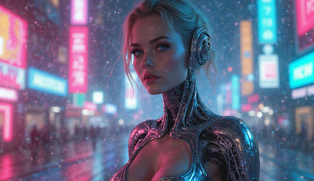 blonde aux cheveux longs, Femmes cyberpunk debout