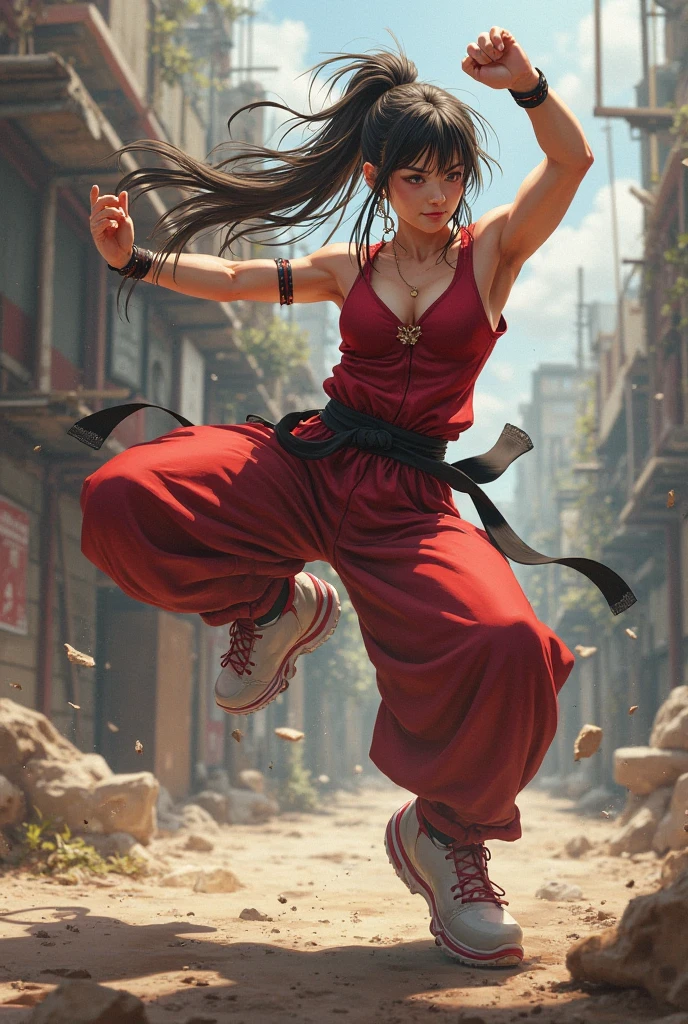 Jinmori,god of highschool,Cool and elegant kicking stance,Realistic,Fantasy digital art