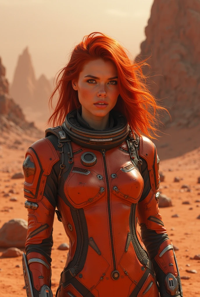 screencap of SiofraCipher wearing a jetpack and a a polished aluminum suit on a desert moon landscape with a quaint Martian town in the background in the style of Wes Anderson. (atompunkstylesd15:1.0),(8k, RAW photo, highest quality),(epic realistic:1.5),(highest quality), (best shadow),intricate details,cinematic,((skin:1.4)), (long ponytail ginger hair:1.3),dark studio,(hdr:1.5),detailed, muted colors, freckles,smiling with perfect teeth