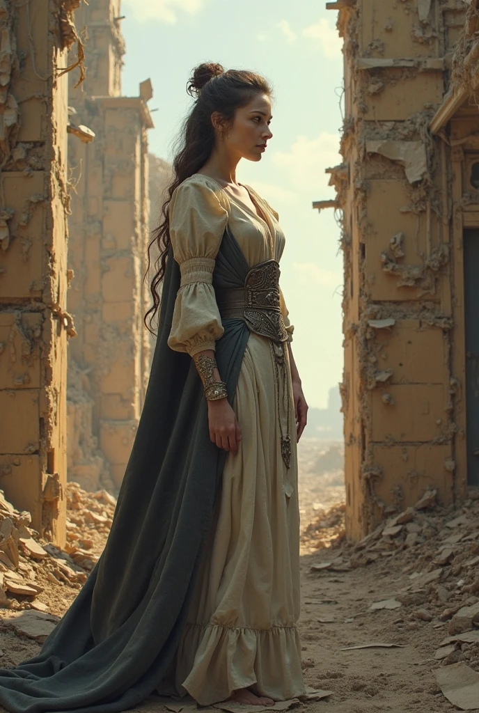 Cordelia in a post apolcolyptic scene from king lear