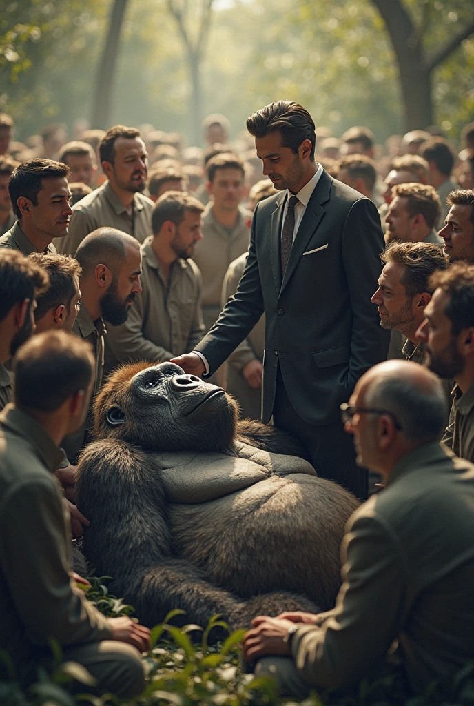 <lora:nl_celeb_pieter_omtzigt:0.7> Pieter Omtzigt reading juridical documents behind his desk in the jungle, monkeys jumping around him, gorilla,