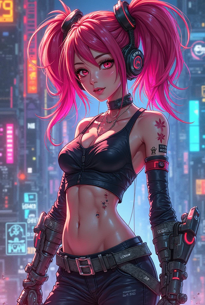 masterpiece, best quality, 1girl, solo, crop top, ((colossal cleavage, nsfw:1.3)), gym leggins, choker, (graffiti:1.5), paint splatter, arms behind back, against wall, looking at viewer, armband, thigh strap, paint on body, head tilt, bored, multicolored hair, aqua eyes, headset, peepshow, nipslip(((petting cameltoe)))
