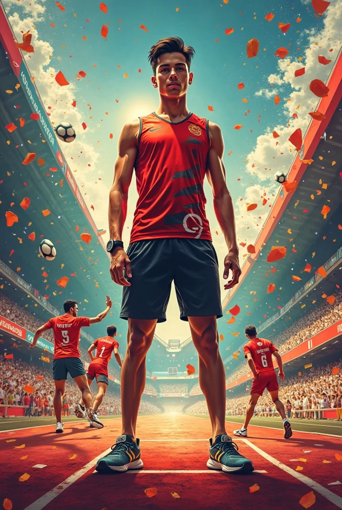 Several Asian male soccer players are in a circle kicking a ball. One player in the center takes off his shirt and pants.