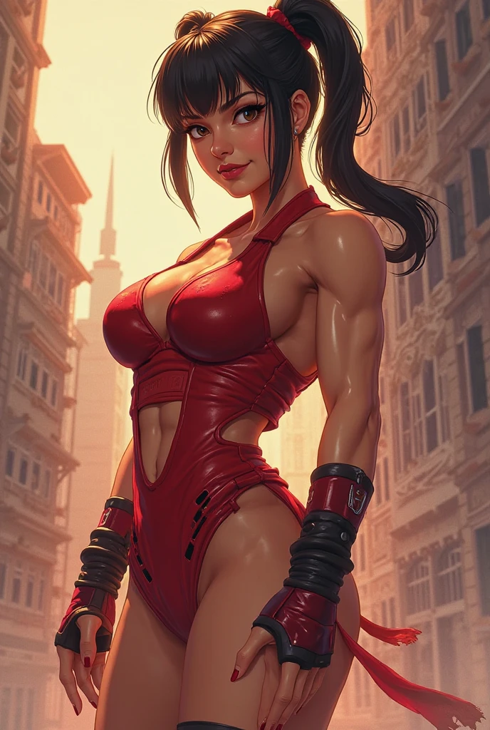 a girl with big tits in a tight very torn dress
