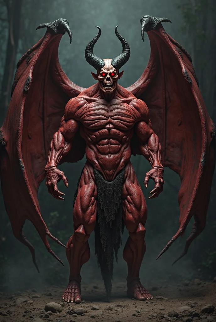 (Ultra-detailed, A high resolution, Best quality, Realistic:1.37), Blood-red skull, Bone structure, full-body portraits, The presence of demons, Meat texture, Surreal art, Vibrant colors, Dramatic lighting