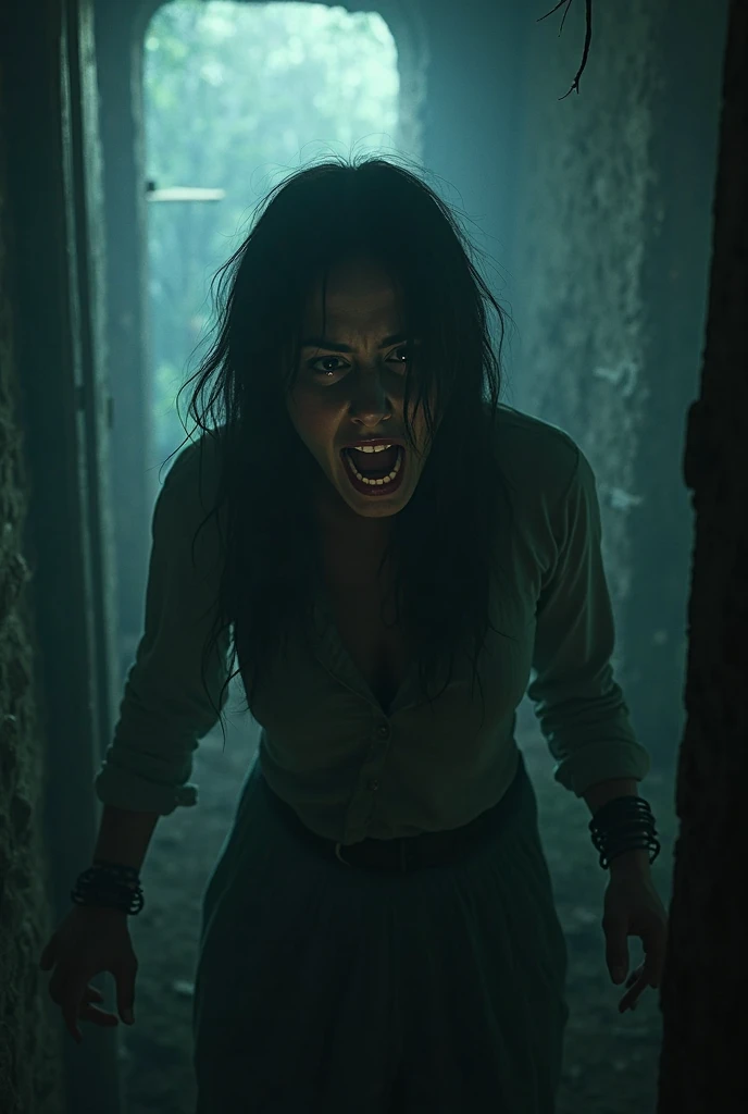 brutal style, masterpiece, best quality, 8k, artstation, sharp focus, ultrarealistic, high details, raw photo of angry beautiful woman inside secret underground biohazard lab (slaughtered by group of infected babushkas:1.3), (medium shot), ((backround defocused)):1.7, (((depth of field))):1.8, warm ambient lighting