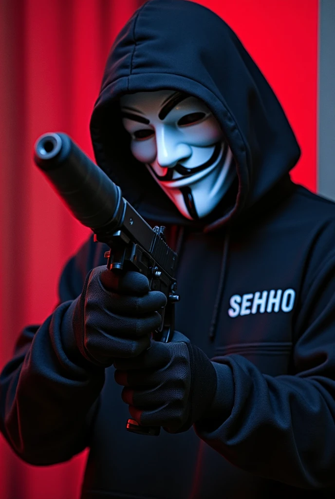 Man with an Anonymous mask and a bazooka painted with Venezuela 