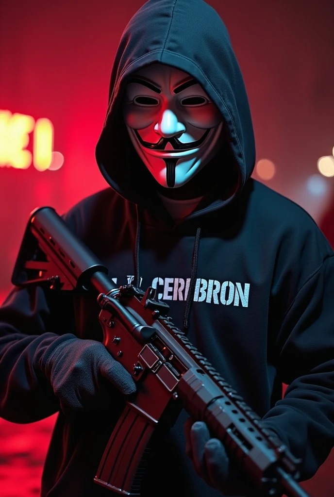 Man with an Anonymous mask and a bazooka painted with Venezuela