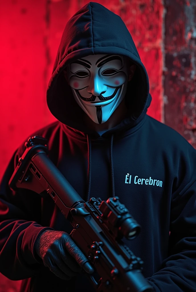 Man with an Anonymous mask and a bazooka painted with Venezuela