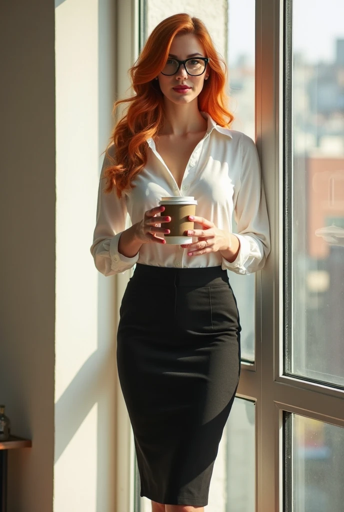 Create a sexy woman. She's hot. She's an office worker. She's very sexy.
