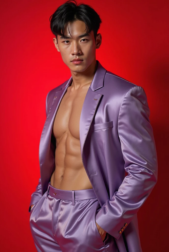 (8k, RAW Photos, Highest quality) masterpiece, 1 ager, 18-year-old, Asian Muscular Man Watching the Viewer, Stand in front, Exposing his huge muscular chest, Puffy nipples, Sexy Six Pack, Tight waist, good looking, topless, Thick body hair, A man wearing thong underwear , Gradient Background, Shine & Sequin Backdrops , Cinema Lighting, Ultra-high resolution