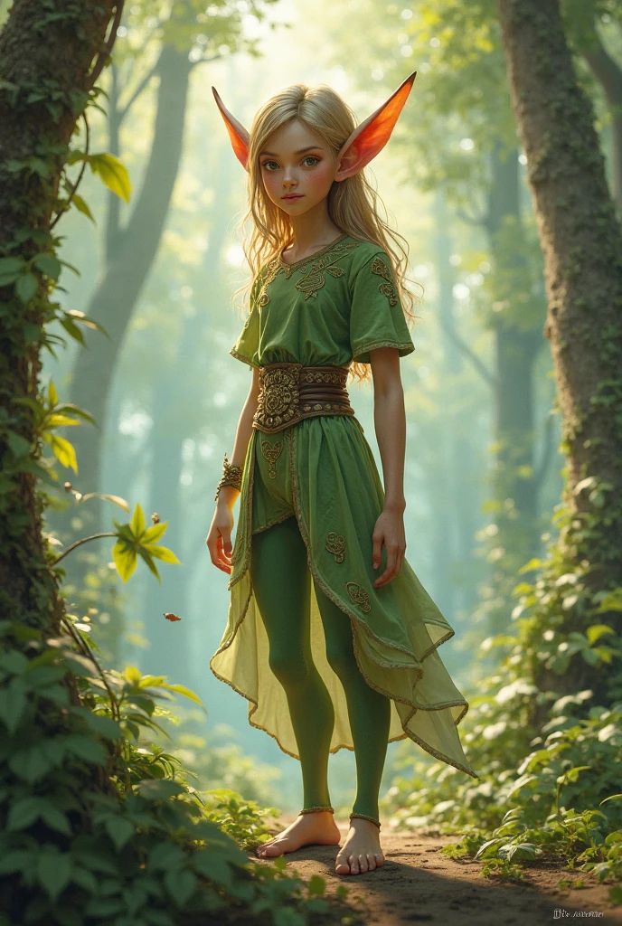 Create an image of an elf girl in a magical forest