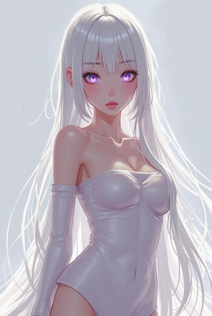 optimum，tmasterpiece，A high resolution，best qualtiy，hyper HD，16k，（full bodyesbian），Faraway view，Beautiful teenage girl，whaite hair，Hairline，（（Heterochromic pupils）），Hanging eye corners，White skin of the，（small boobs），（Slim body），（（hazmat_suit）），ear studs，（neck rings）