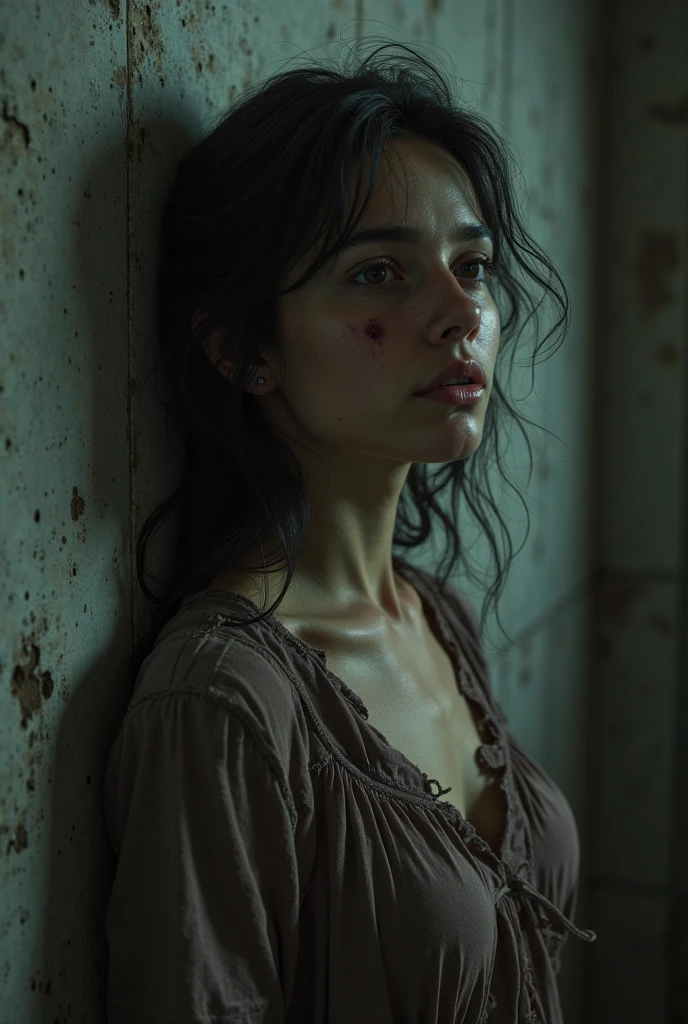 (8K, RAW photos, best image quality, masterpieces, : 1.2), (realistic, photorealistic: 1.37), young Afghanistan girl with a sad face of homeless, pregnant teen, small girl,sad expression of despair, depressed, on all fours, poor, dirty room littered with garbage, 9 months pregnant, torn and dirty tattered, dirty clothes, exposed plain clothes, torn fabric, collarbone, no bra, panties on the legs, Torn micropants, dirty hair, dirty face, dirty skin, wet skin, muddy skin, muddy feet, heavily bruised, bleeding cuts, bare feet, small tit's, unkempt hair, sweat, tears, sweat drops, tan, close-up, from below, old kitchen, tile fragments, dark ruins, messy rooms, broken dolls, trash cans, top quality, cinematic lighting, Complex and cinematic look, messy room, photorealistic, cowboy shot, dynamic angle, perfect hands, perfect fingers, flat chest, perfect fit, petite body, perfect face, Ultra-Realistic. Ultra-Detailed. Ultra-Sharp Hi-Res. 8K. Photography. Centered. On Frame.