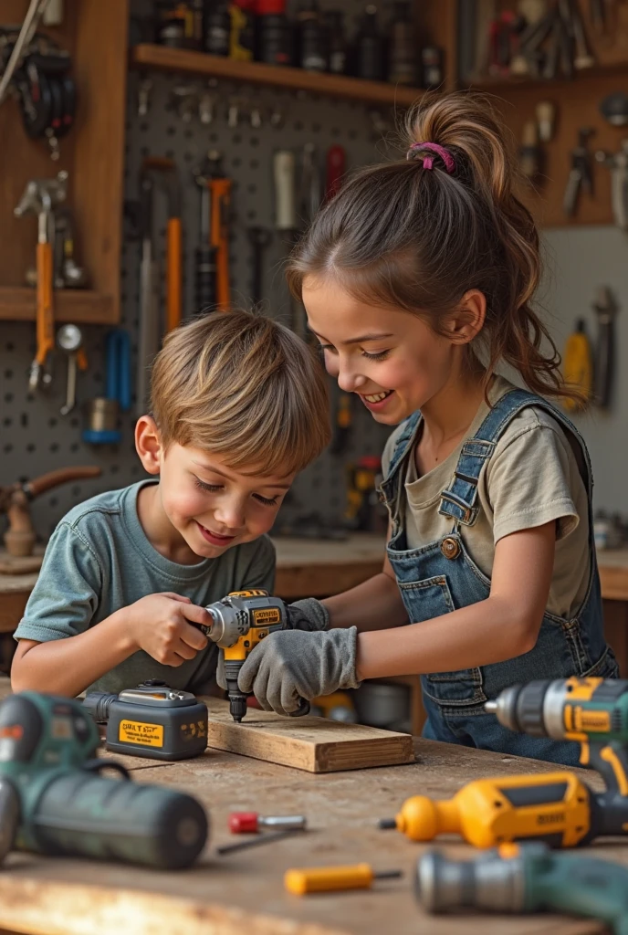 make an image of a workshop where some children are repairing old toys