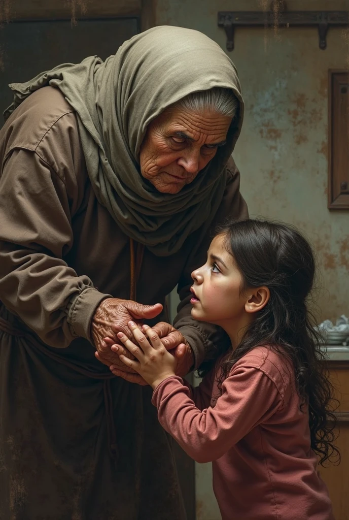 Arabic Bbw Veiled grandmother looking at the photographe and sitting with her grand daughter
