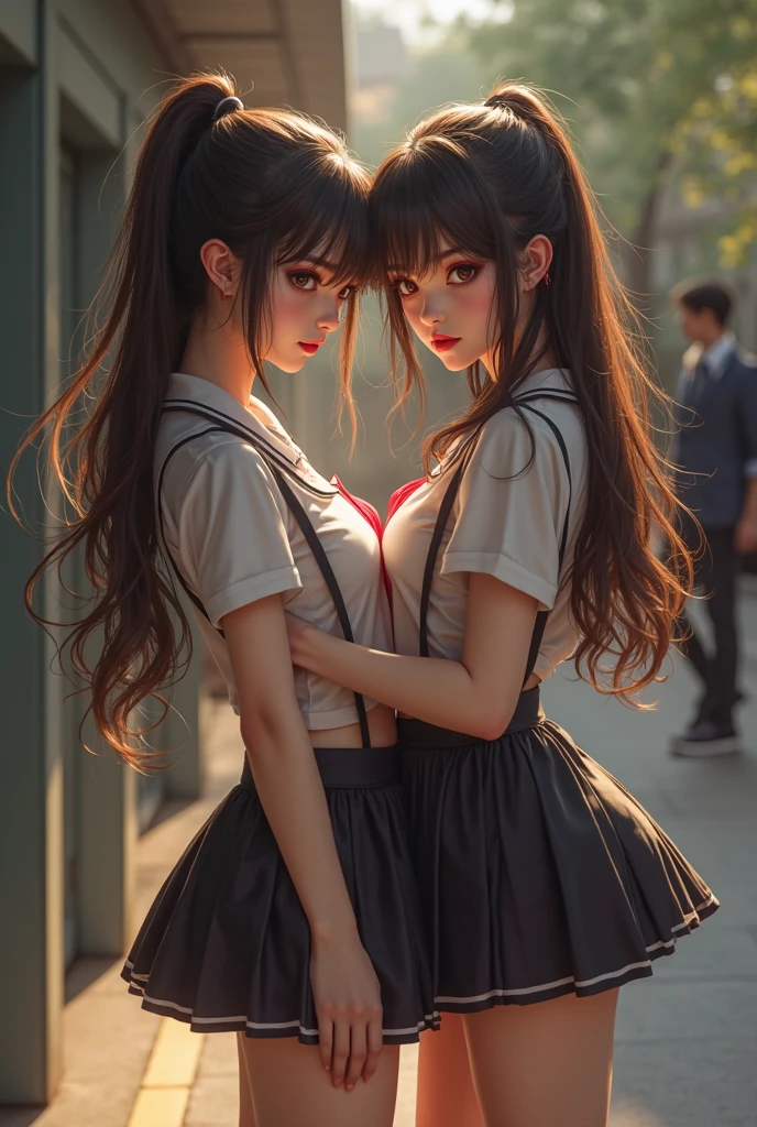SFW, ((David Hamilton:1.37, White and vivid colors))、Extremely Detailed (Tiny Oppai-Loli Twins:1.37)、{(Dynamic-angle)|(from side)|(from back)|((from below:1.2))}、{(((Kissing face to face:1.41) Against the Nipples to Nipples Pressing hard))|(Standing Full Body:1.2)|Wide Shot}、{(Floating hair with Strong wind)|(Ass focus)|French Braid|bun}、8K best quality、((Masterpiece:1.2、Photo-realistic:1.4)), { kodachrome | realistic | photorealistic | RAW } BREAK
((Detailed KAWAII Face、Detailed Radiant PearlSkin) with Transparency)、Smooth shading、(SOFT focus BokeH)、Soft Lighting、((school uniform with white Thongs))、{Flowers|Flower wreath|ssmile|perplexed|seductiv|Different types of hair colors}、{(Light Particles:1.2)|(Lens Flare)|(Luminescent Particles:0.6)}、{Forest Lakeside|Lakeside Cottage|Before dawn|magic hour|morning glow|foggy|Haze|Colored Horizon}、{ Whole Body proportions and all limbs are anatomically accurate | no extra limbs | hidden hands | Corrected BabyLike hand } . PUNIPUNI