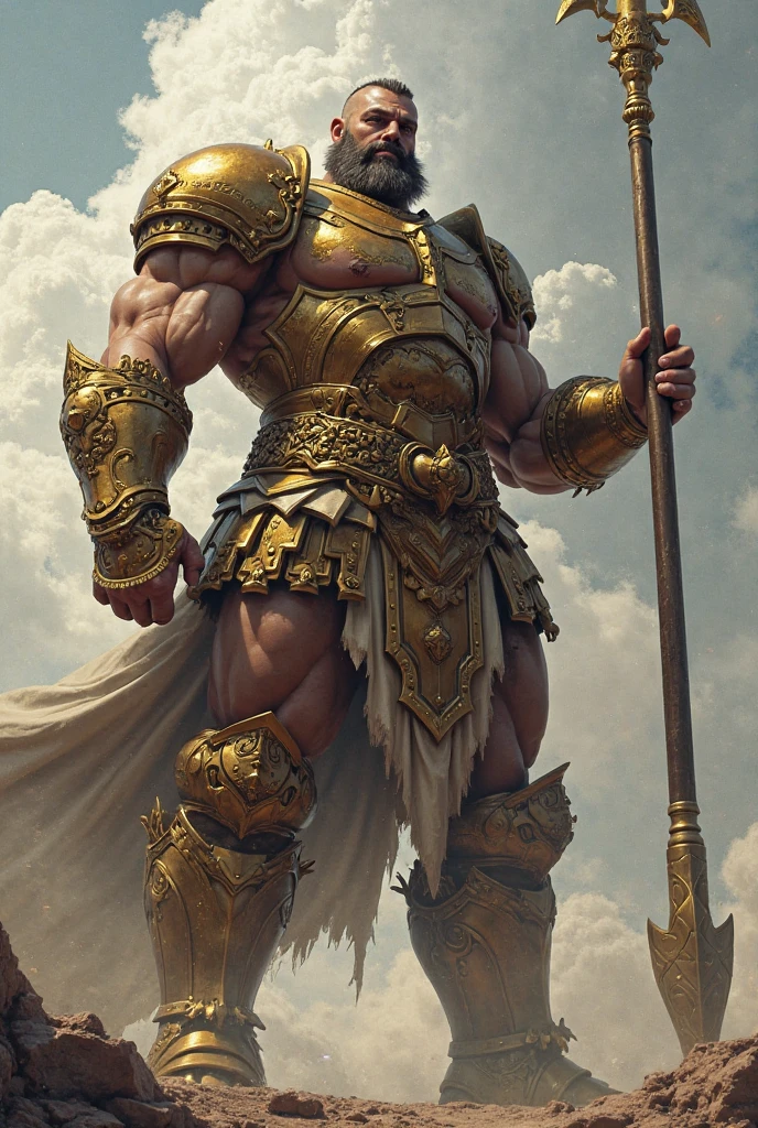 A painting of a muscular goddess athena in the style of greek orthodox paintings, holding a spear and shield dressed in ancient greek style armor, full body view, 16K, ultra high res.photorealistic, UHD, RAW, DSLR, natural Lighting, Sharp Focus