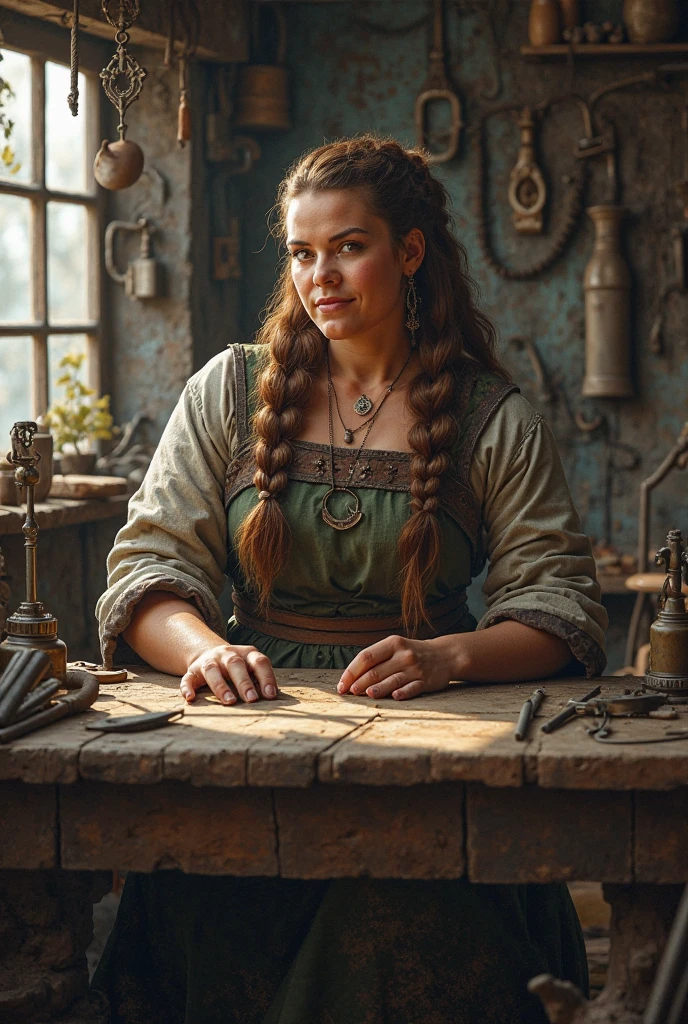 a woman, She is a Viking and she is in a tavern
