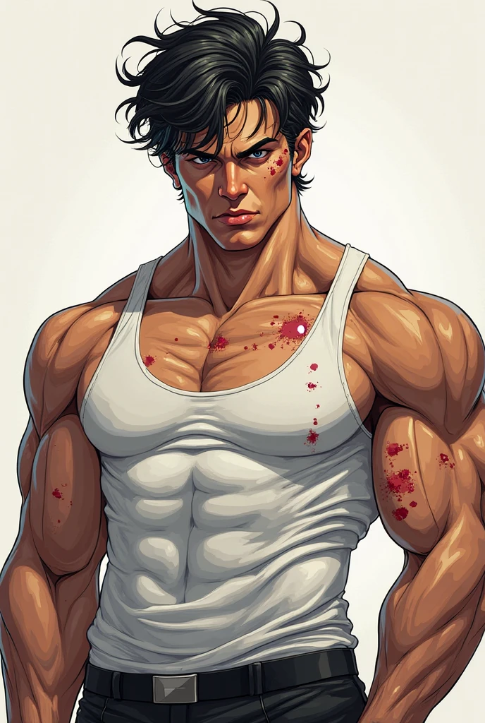 (NSFW: 1.5), Chris Redfield ,(man kneeling: 1.2) , (Seriously injured), (Close your eyes.), Open mouth, show teeth, (Wearing a navy blue round neck T-shirt with a police logo.: 1.3), (Navy blue jeans), Korean guy , korean men, (High gloss details), chest muscles, Big arm muscles, blood vessel, big muscles, Broad shoulders, looking at the audience, Balancing the eyes, (Make eye contact),(Torn shirt: 1.9), (wound: 1.3) , (blood splatters) ,( abrasions on face: 1.8), (Blood stains on the face and body: 1.6) ,(Torn shirt: 1.5) , (Look up: 1.1) , (genital very long big : 1.5), (Big testicles), (Erection of the penis: 1.5), middle of the road,(Fire blazes behind:1.3)  ,(several worms pupate:1.8) ,middle of the road,(Fire blazes behind:1.3) ,(How:2.0) (big explosion:1.5) 