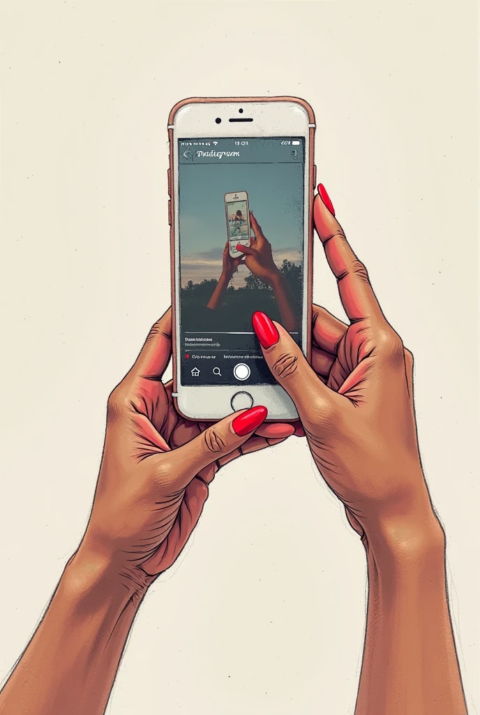 Comic style, close-up of a man holding a mobile phone, only the man's hand and the mobile phone screen can be seen in the shot, the mobile phone screen has a beautiful woman dressed in sexy dancing outdoor, bright light