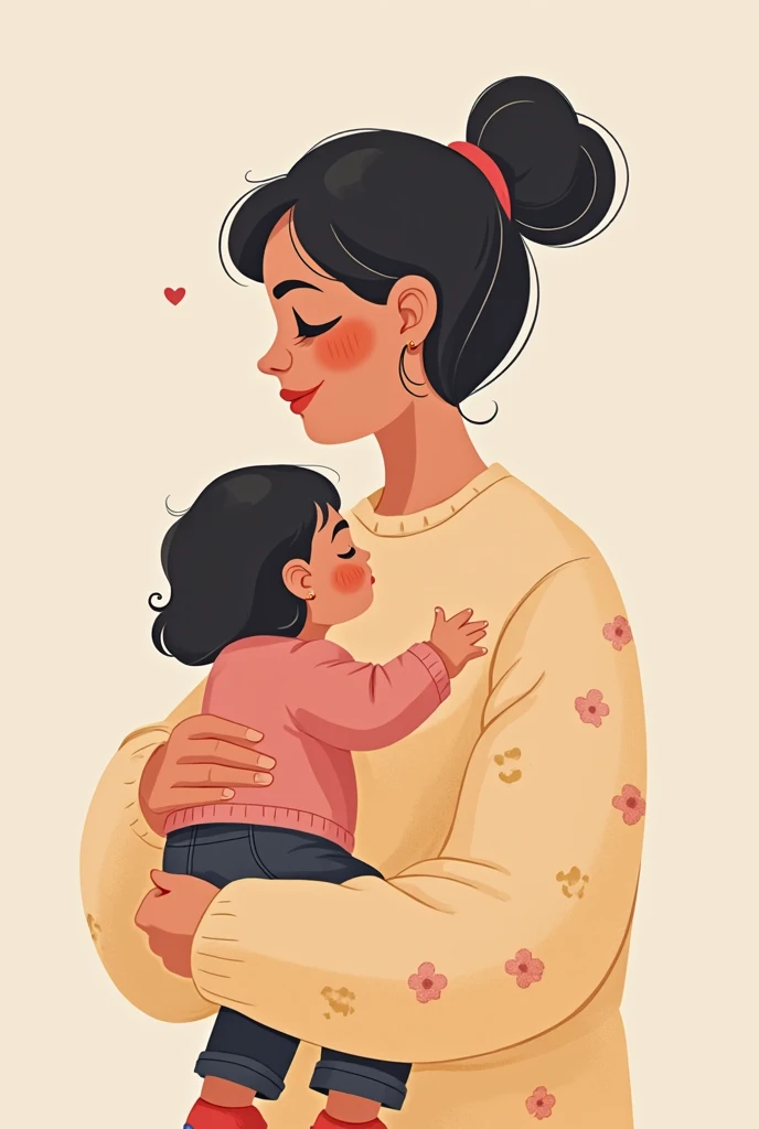 Super easy 2d drawing of a mother hugging her 2 children
