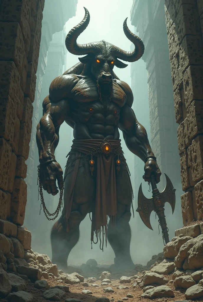 A king imprisoning a minotaur in a labyrinth 