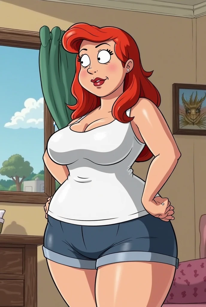 ((High Quality image 10k)) ((Perfect Autonomy 10k)) Masterpiece, Elizabeth Afton, solo girl, white girl, orange hair, green eyes, cute face, smug grin, wearing red bow on top of her head, naked, medium sized breasts, massive fat belly, a lot of pubic hair, very big Feet, barefoot, Elizabeth Afton Equestria girls, full body, Standing, in the living room, Elizabeth Afton, cuerpo completo, High ressolusin