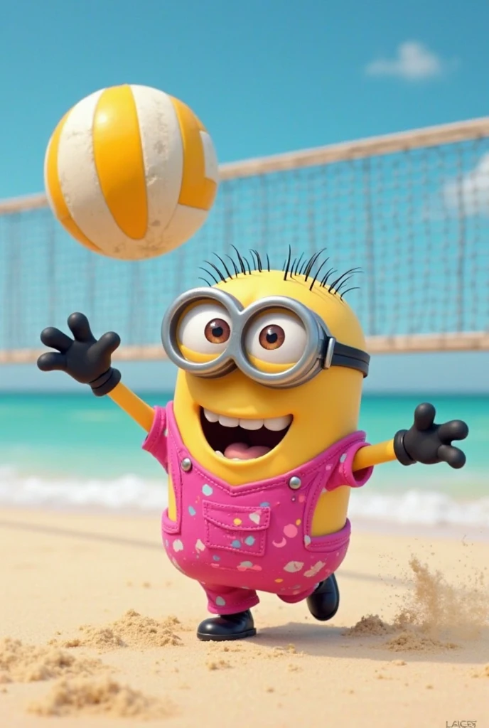 minion playing volley ball player and krishan watching her
