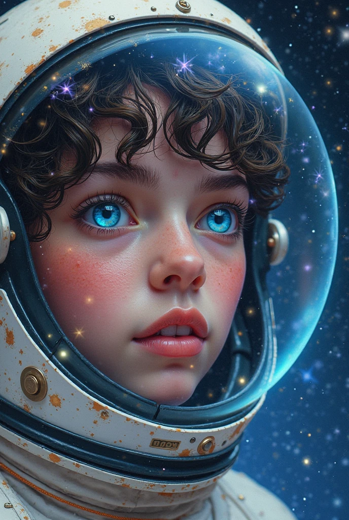 pintura de uma mulher com uma gravata e um fundo cheio de estrela, estrelas em seus olhos de olhar, imagem de arte digital, girl in space, arte digital!!, cosmic girl, No estilo de arte de Bowater, retrato de fantasia digital, pintura digital brilhante, strange portrait with galaxy, arte digital do retrato, em estilo de pintura digital, retrato da fantasia, linda arte digital linda