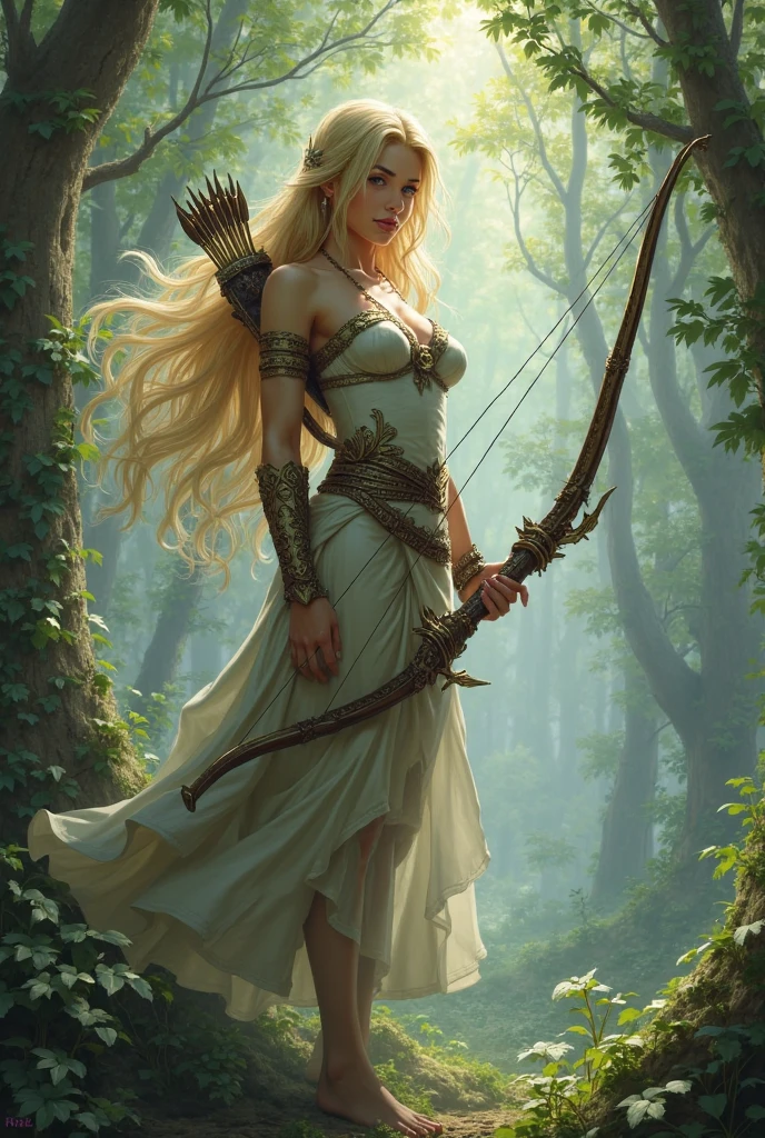 medieval pretty Princess elf with longe bow