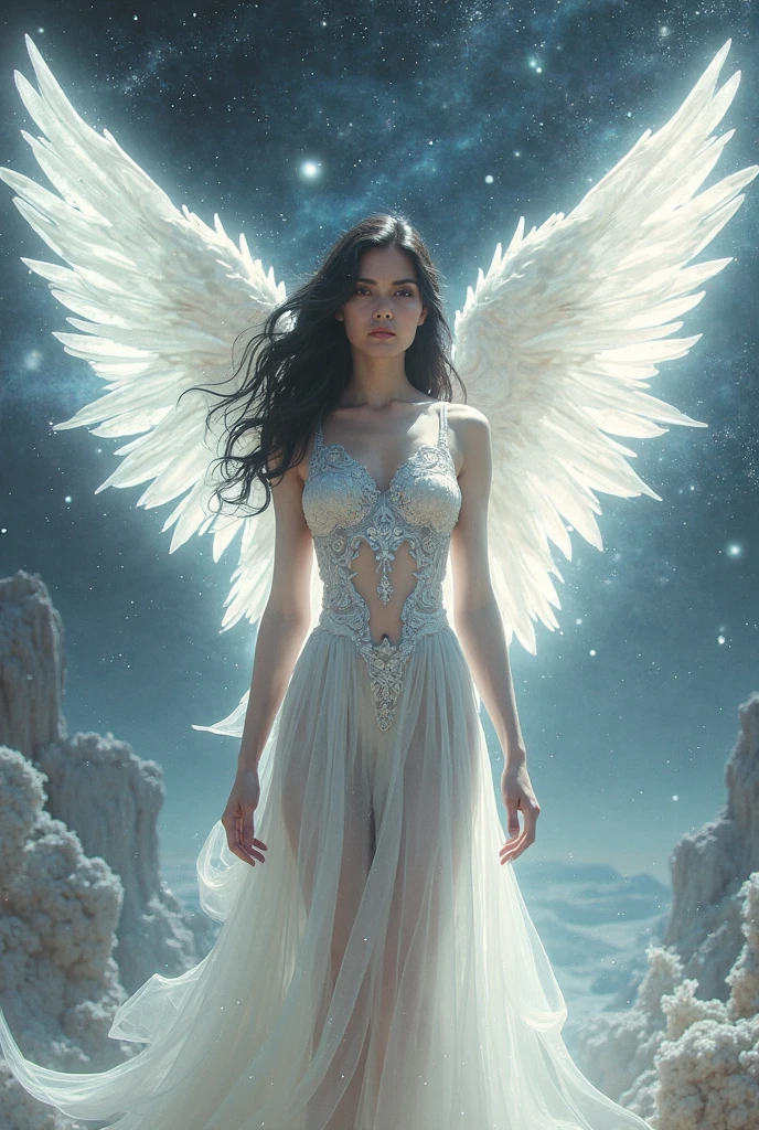 (((corpo inteiro))) ANGELIC WONDER, NASCIDO DA LUZ, ANJOS ALADOS:, SKY SENT, master part, altamente detalhado, fotorrealista, high resolution, forma espectral, Cinematic Noir Lighting, Fotorrealismo surreal, detalhamento forte