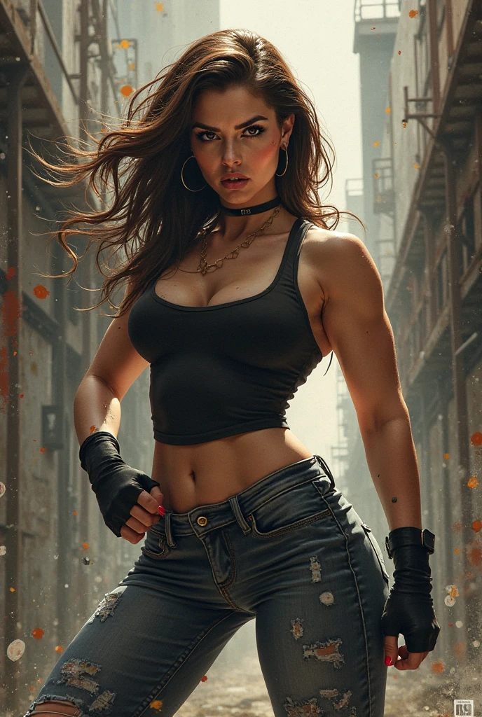 Lara croft, tomb raider, survival island, blood, full body,british woman, jeans and white top