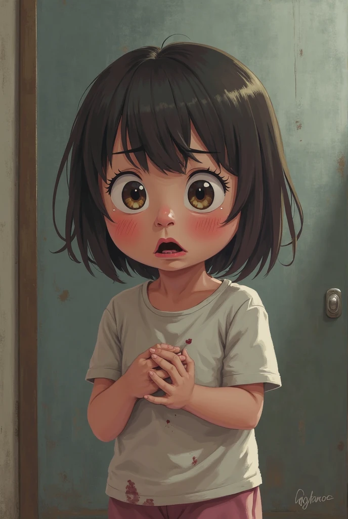 1 girl sitting while crying cartoon