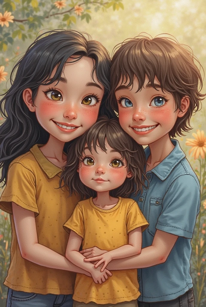 There are two children who are sitting together on the grass, next gen, childrens, retrato colorido, menino moreno e menino ruivo, cabrito, pintado digitalmente, imagem retrato, childrens, foto de perfil, color studio portrait, imagem retrato, retrato colorido detalhado, garotada, foto de retrato detalhada, Mestiza, children illustration, fundo colorido, stylized digital illustration, 1 / 4 retrato