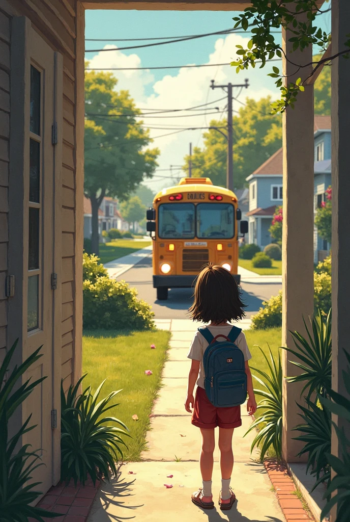 Girl waiting for the bus at a school