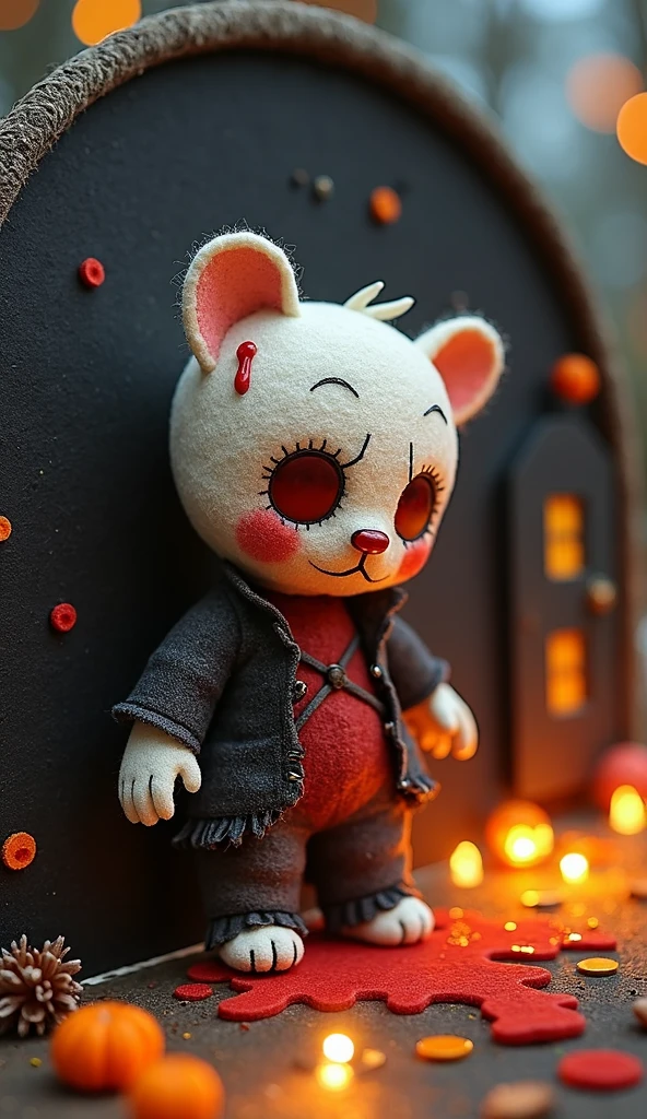 (knitted toy voodoo doll:1.9), (Voodoo Mouse Watching TV:1.5), (Clothing: ragged fur with glowing yellow eyes and sharp teeth:1.0), (Accessories: enchanted TV emitting eerie light, floating spectral images:1.2), (background: dark, abandoned living room with flickering lights, broken furniture, and an atmosphere of haunting solitude:1.2), best quality, masterpiece, detailed soft oil painting, detailed background, dramatic cinematic lighting, soft edge lighting, professional, dramatic lighting, hard edge lighting, ultra quality, 4k,masterpiece, best quality, 8k, ultra highres, highres, extremely detailed