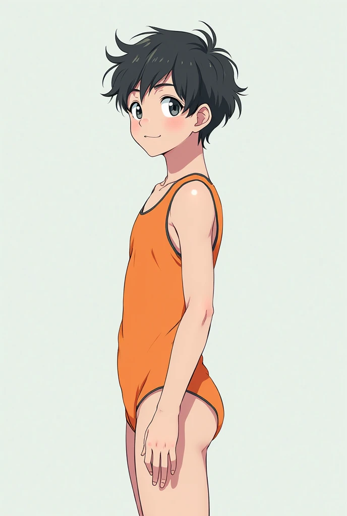 Anime boy in bra with orange bow, aya takano color style, Orange bra, Boy in orange panties, Makoto, Only underwear, garments:bra very, Rin, Anime boy with red short hair, Anime boy with brown eyes, marin kitagawa fanart, male , natsumi mukai artwrok,