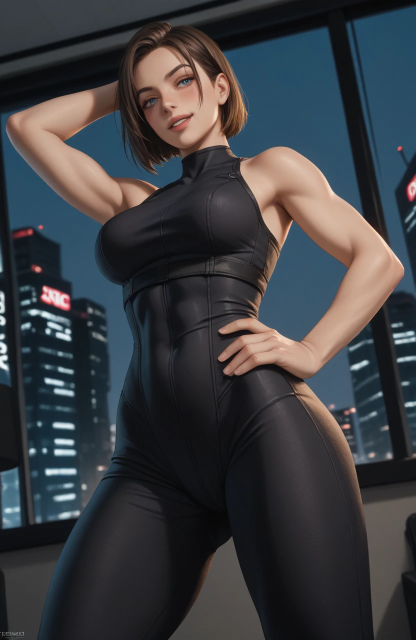 ((最high quality, 8K, masterpiece: 1.3, Ultra HD, high quality, 最high quality, High resolution, realism)) 、(high color saturation:1.0), (highly detailed skin), (最high quality:1.0), (超High resolution:1.0) ,(realistic:1.0), (Super detailed:1.0), (8K, Raw photo:1.1), slender、Slender, muscular body that's toned like an athlete's、white woman、blue eyes、blonde、Wear a bodysuit made of coarse mesh、City with poor visibility due to rain、I'm in the middle of the road、Sunlight shines through gaps in the thick rain clouds、there's a rainbow in the sky、Low angle view