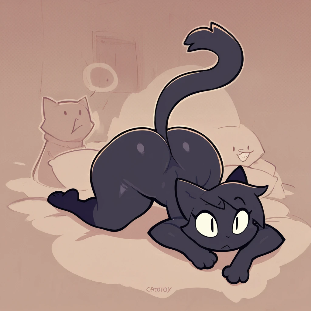 black cat、Red collar、high quality, 8K、Best illustrations、(From the back)