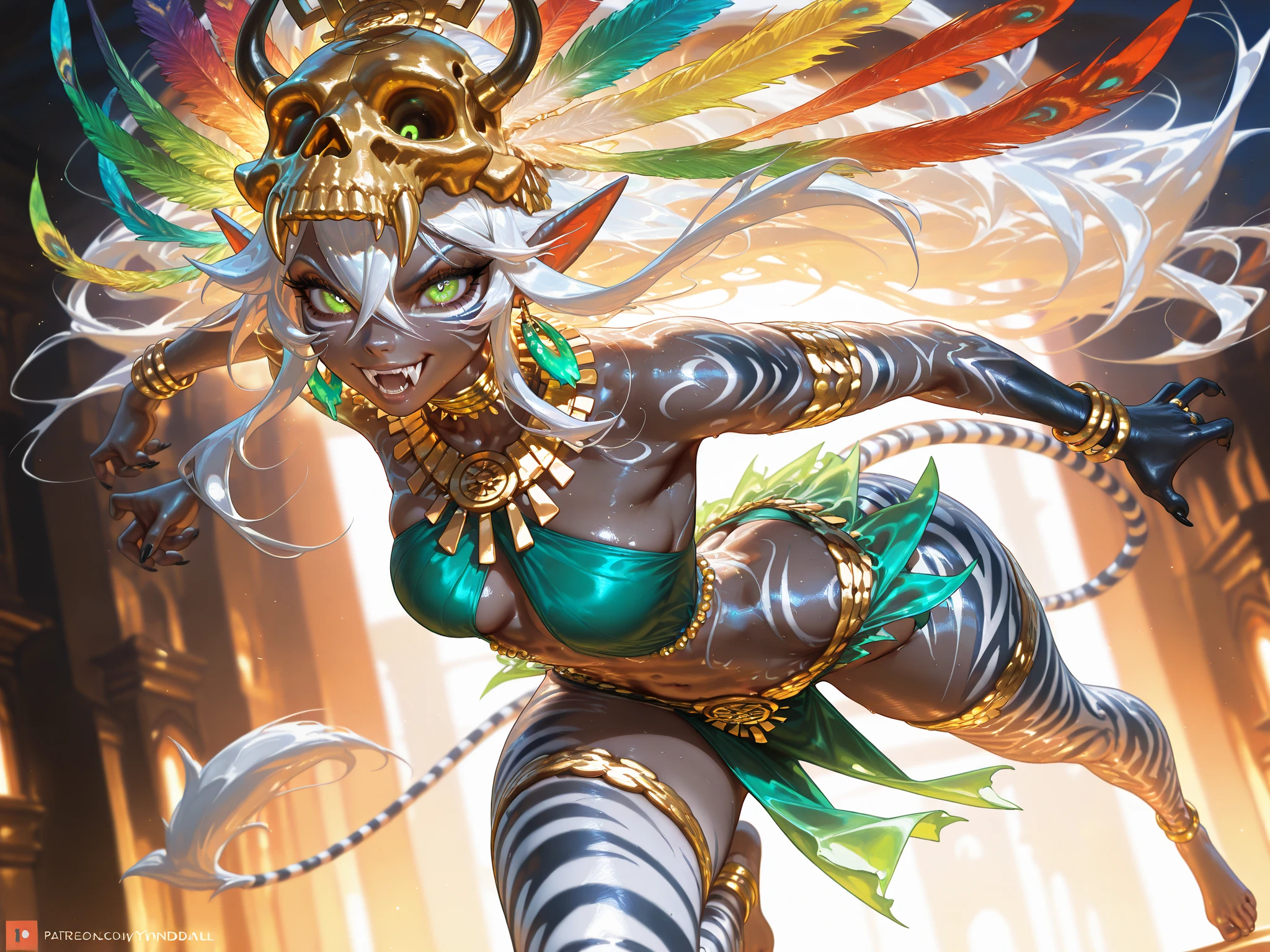 quality\(8k,wallpaper of extremely detailed CG unit, ​masterpiece,hight resolution,top-quality,top-quality real texture skin,hyper realisitic,increase the resolution,RAW photos,best qualtiy,highly detailed,the wallpaper,cinematic lighting,ray trace,golden ratio\), BREAK ,brazilian carnival,1woman\(big smile,hair floating,hair color dark blonde,long waved hair,eye color dark,big eyes,dark skin,samba costume,colorful,cowboy shot,dancing samba hard,sweat,bzccostume,headdress\),at rio de janeiro\(Brazil\),[nsfw:2.0],(motion blur:0.5)
