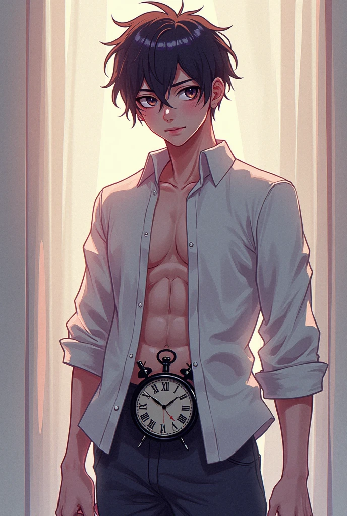 masterpiece, best quality, ultra detailed, (solo man), (male focus), ((Oblong face)), ((Square jawline)), black hair, ((hairs between eyes)), ((shoulder length)), ((narrow blue eye)), fair skin, skinny body, beauty mark, snfw, {uniform, outfit, clothes}, black evening dress, on bed, wet skin, (completely nude:1.2), (Giving an insincere smile:0.7), (anal), sexy pose