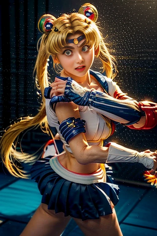 Highest quality,masterpiece,Ultra-high resolution, Very detailed, 8K,14 year old beautiful Japanese woman:1.5, Small face, Blonde, Breast Augmentation Surgery, (Detailed Sailor Moon costume:1.5), Very detailedな臭い脇の下